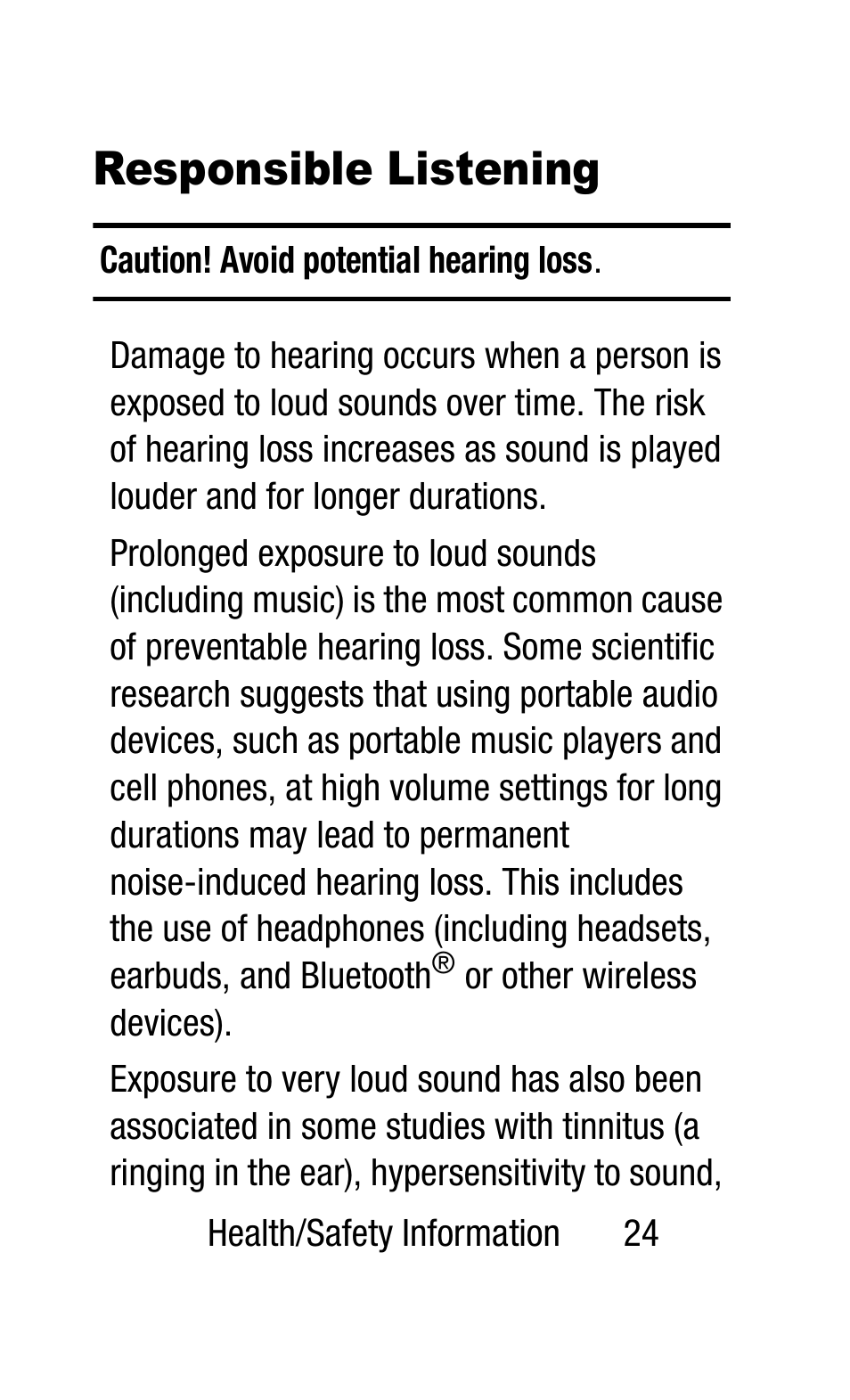 Responsible listening | Samsung SM-R3810ZAAXAR User Manual | Page 31 / 83