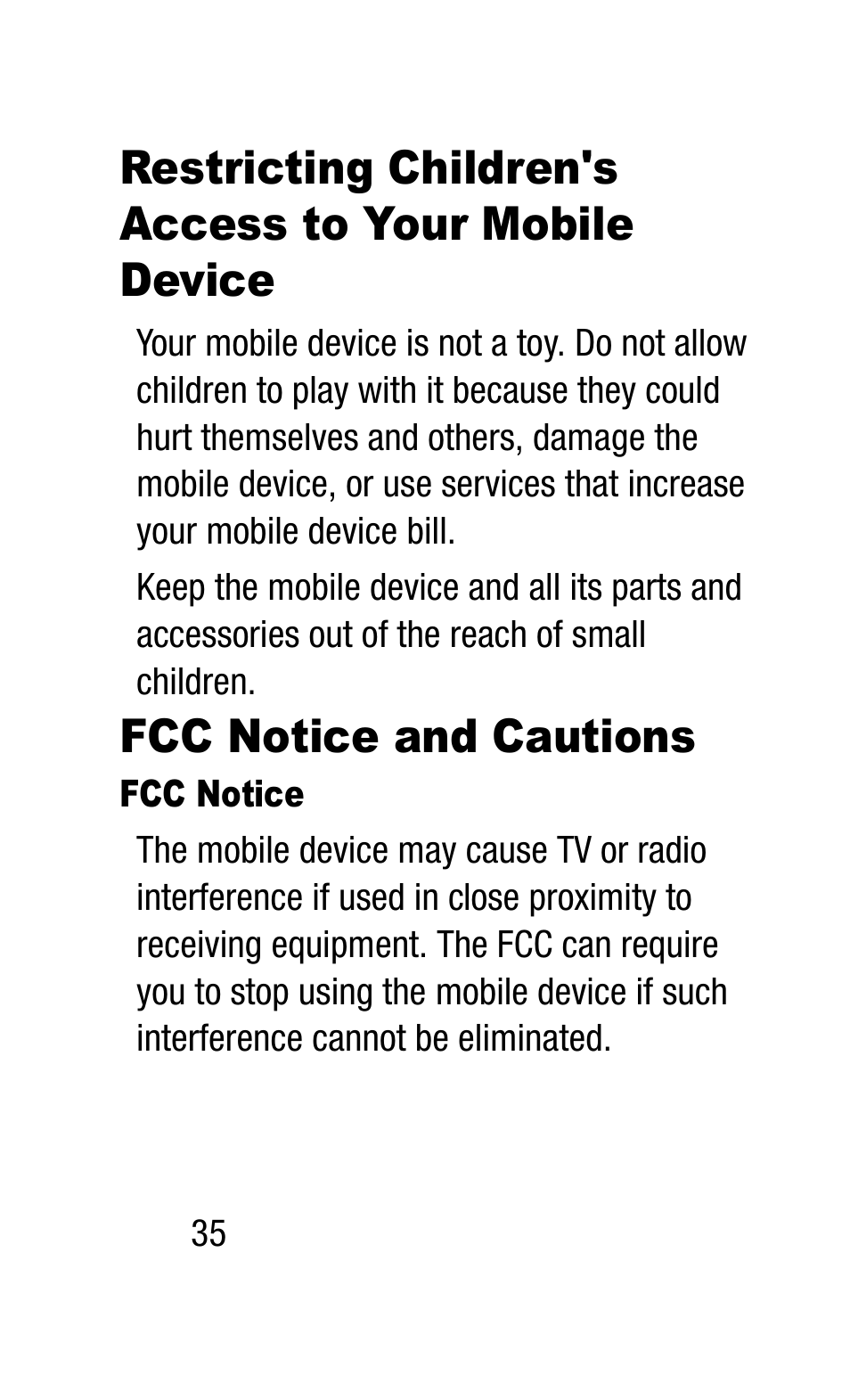 Fcc notice and cautions, Restricting children's access to, Your mobile device | Samsung SM-R3810ZAAXAR User Manual | Page 42 / 83