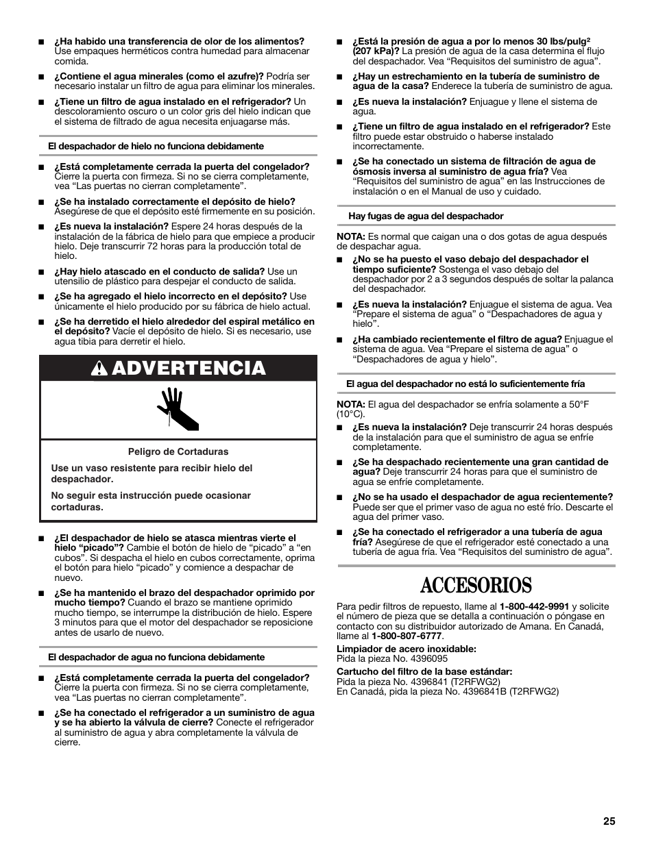 Accesorios, Advertencia | Amana W10180388A User Manual | Page 25 / 42