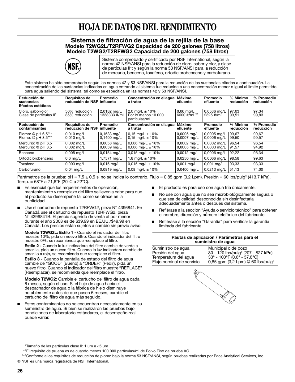 Hoja de datos del rendimiento | Amana W10180388A User Manual | Page 26 / 42