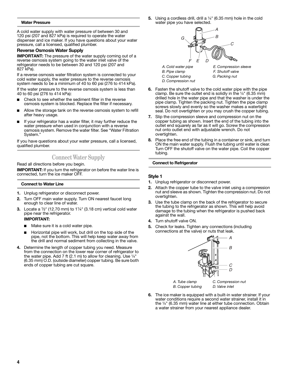 Connect water supply | Amana W10180388A User Manual | Page 4 / 42
