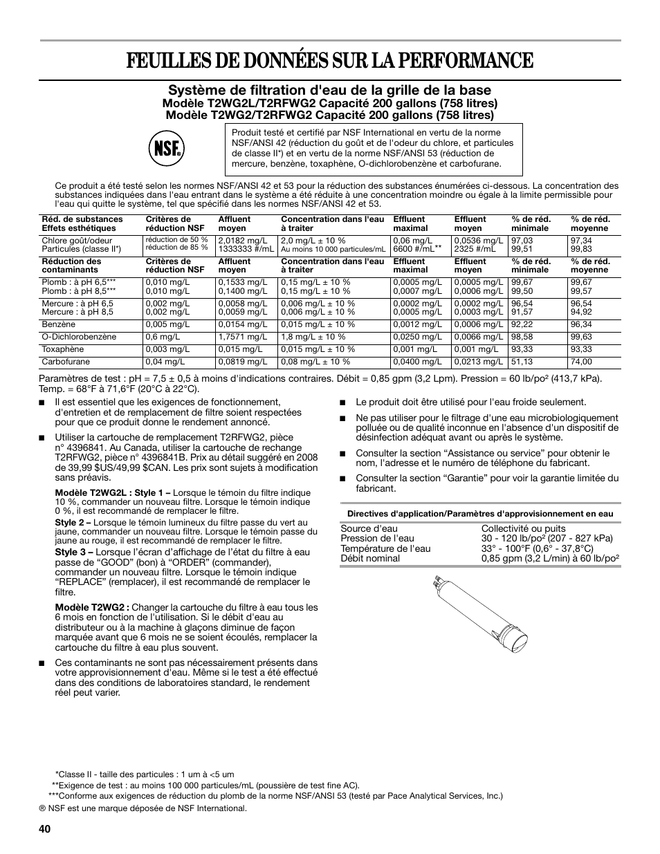 Feuilles de données sur la performance | Amana W10180388A User Manual | Page 40 / 42