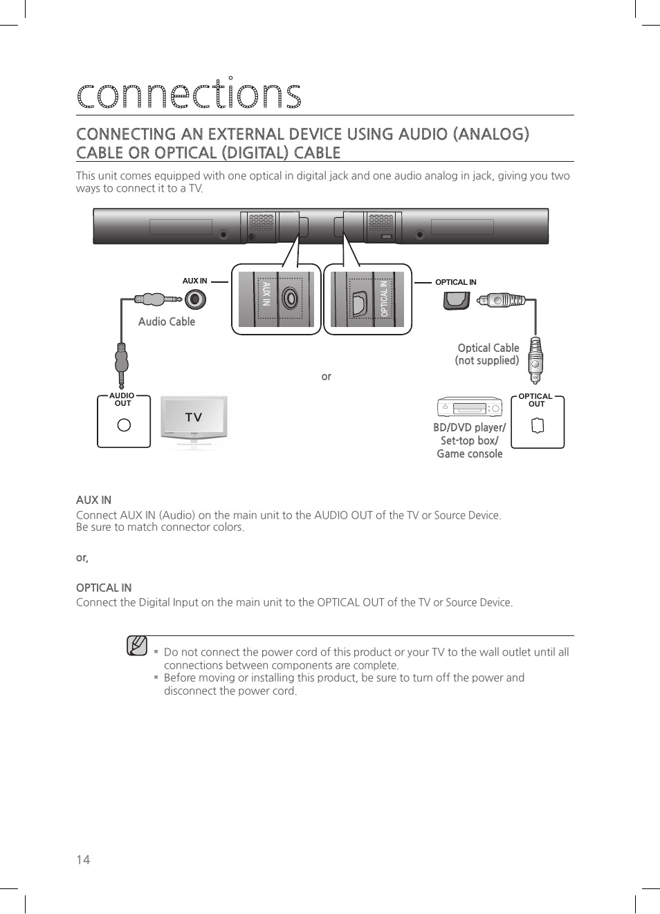 Connections | Samsung HW-H550-ZA User Manual | Page 14 / 26