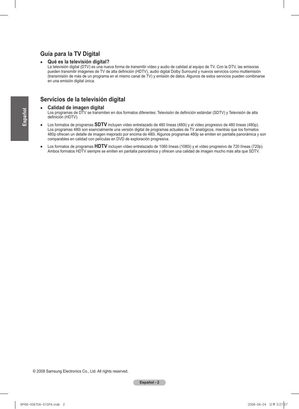 Guía para la tv digital, Servicios de la televisión digital | Samsung HL72A650C1FXZA User Manual | Page 103 / 195