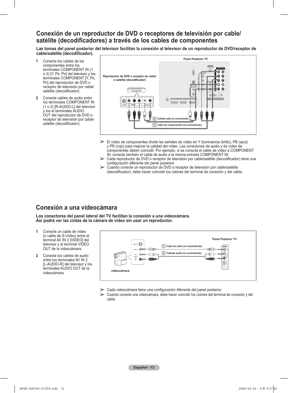 Conexión a una videocámara | Samsung HL72A650C1FXZA User Manual | Page 114 / 195