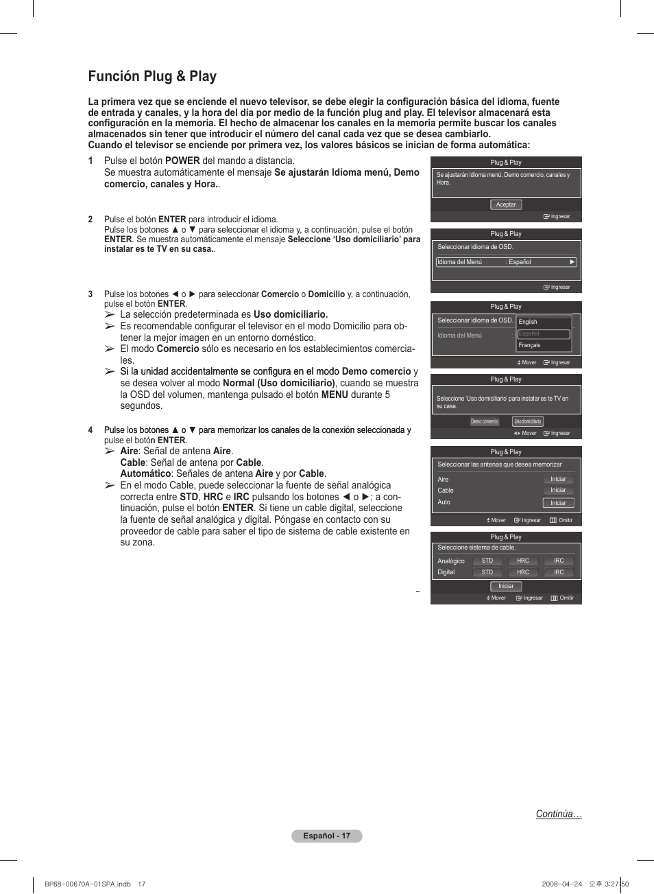 Función plug & play | Samsung HL72A650C1FXZA User Manual | Page 118 / 195