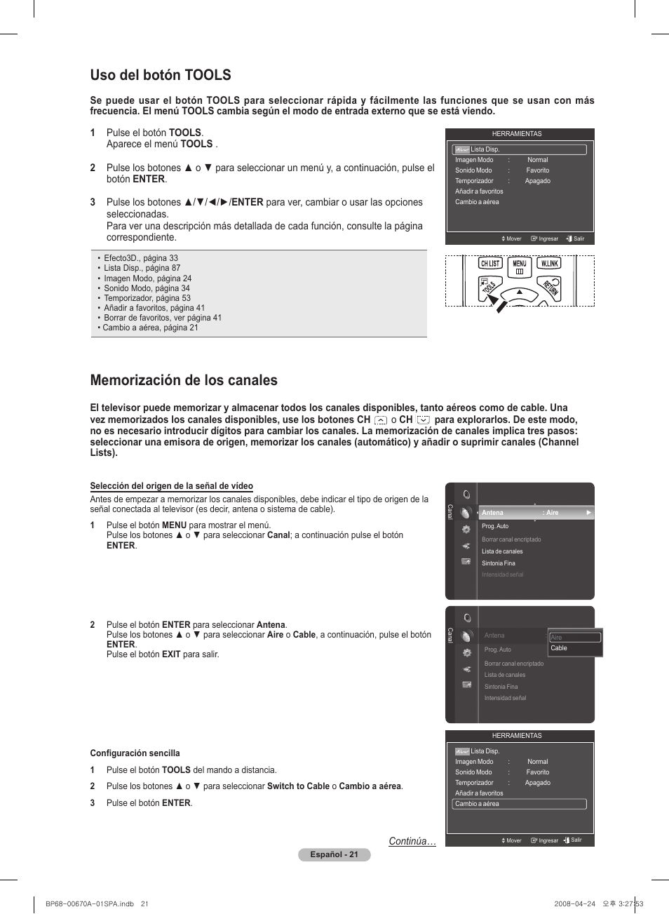Uso del botón tools | Samsung HL72A650C1FXZA User Manual | Page 122 / 195