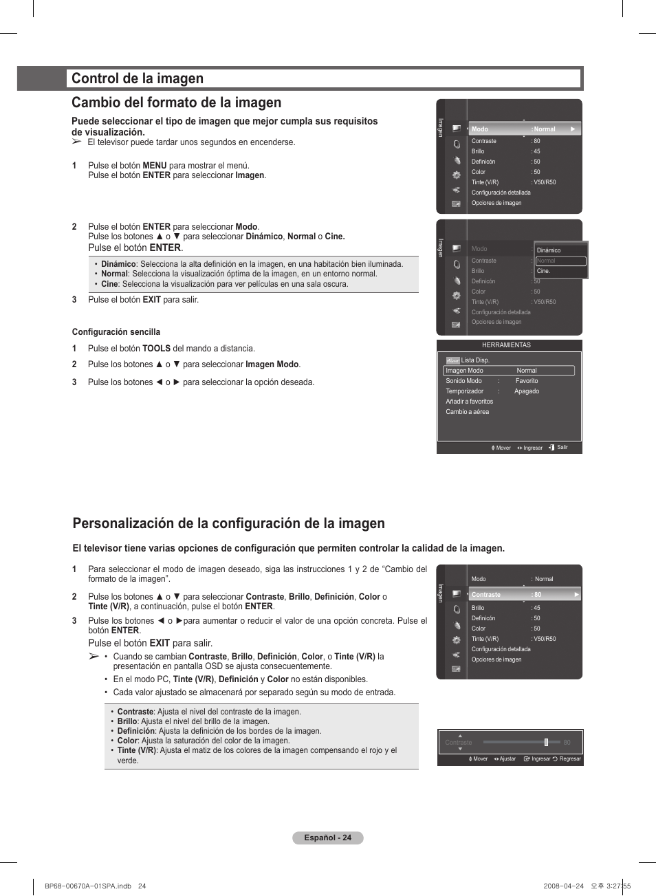 Personalización de la configuración de la imagen | Samsung HL72A650C1FXZA User Manual | Page 125 / 195