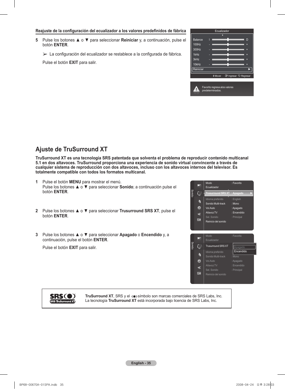 Ajuste de trusurround xt | Samsung HL72A650C1FXZA User Manual | Page 136 / 195
