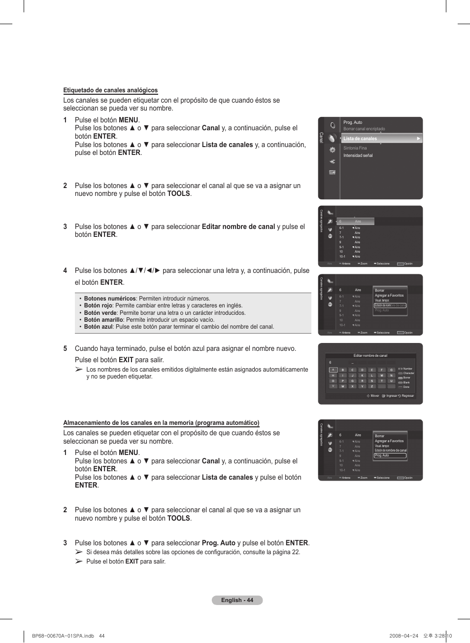 Etiquetado de canales analógicos, Pulse el botón exit para salir | Samsung HL72A650C1FXZA User Manual | Page 145 / 195