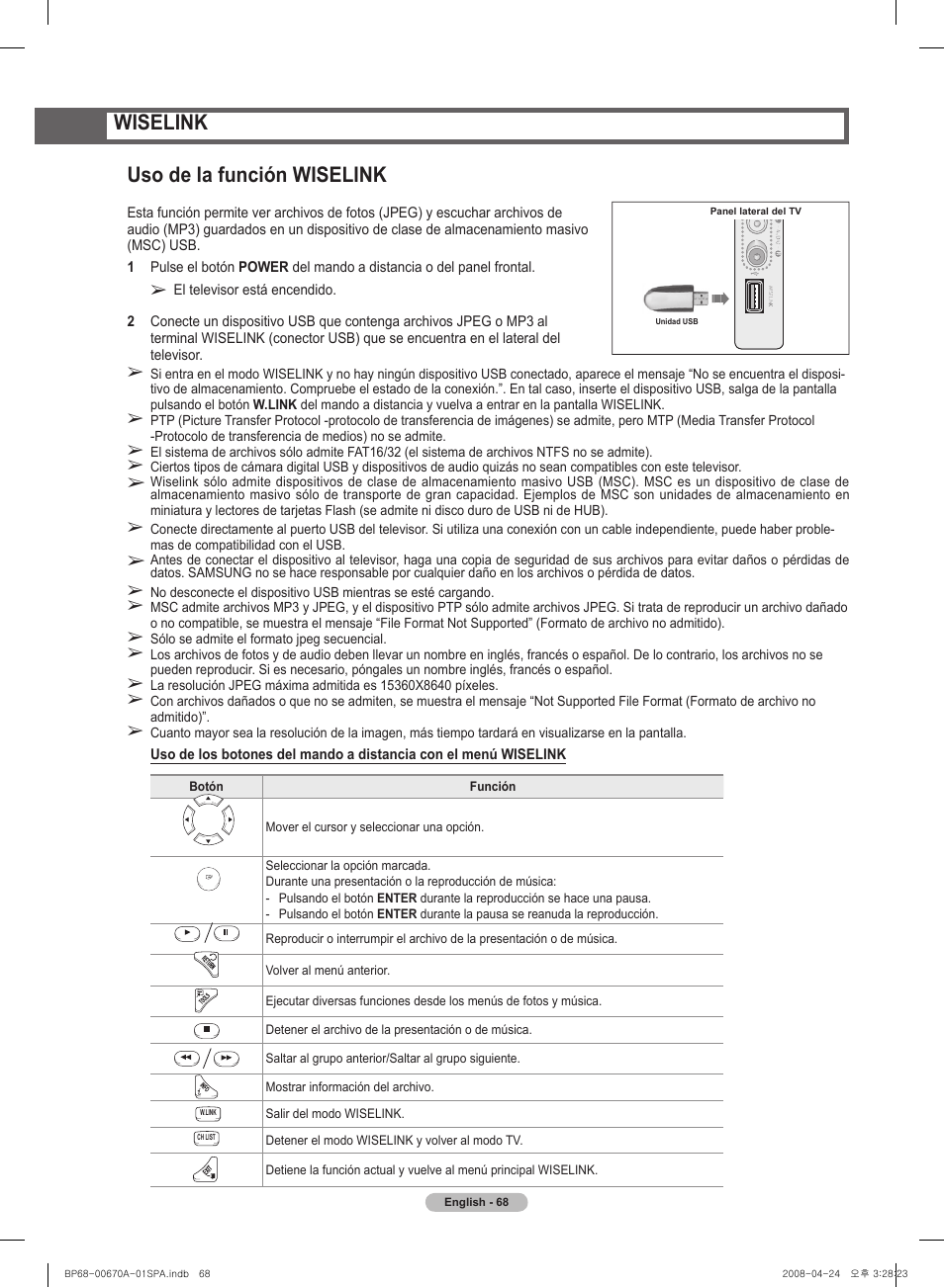 Wiselink uso de la función wiselink | Samsung HL72A650C1FXZA User Manual | Page 169 / 195