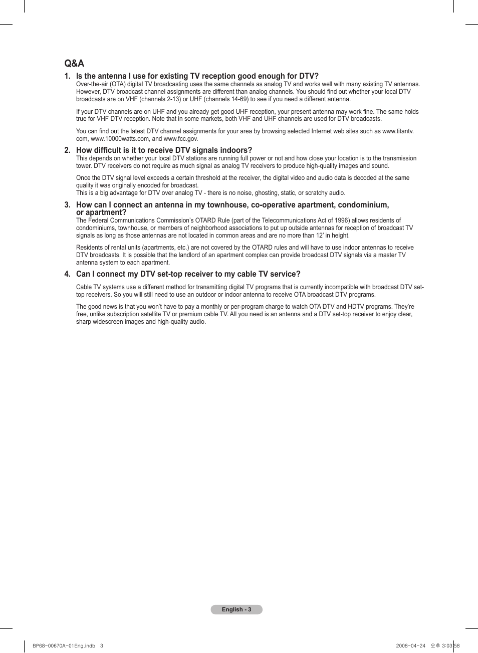 Samsung HL72A650C1FXZA User Manual | Page 3 / 195