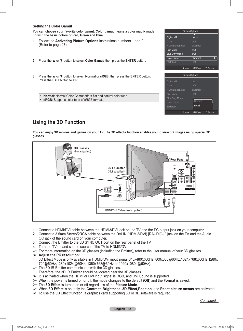 Using the d function | Samsung HL72A650C1FXZA User Manual | Page 32 / 195