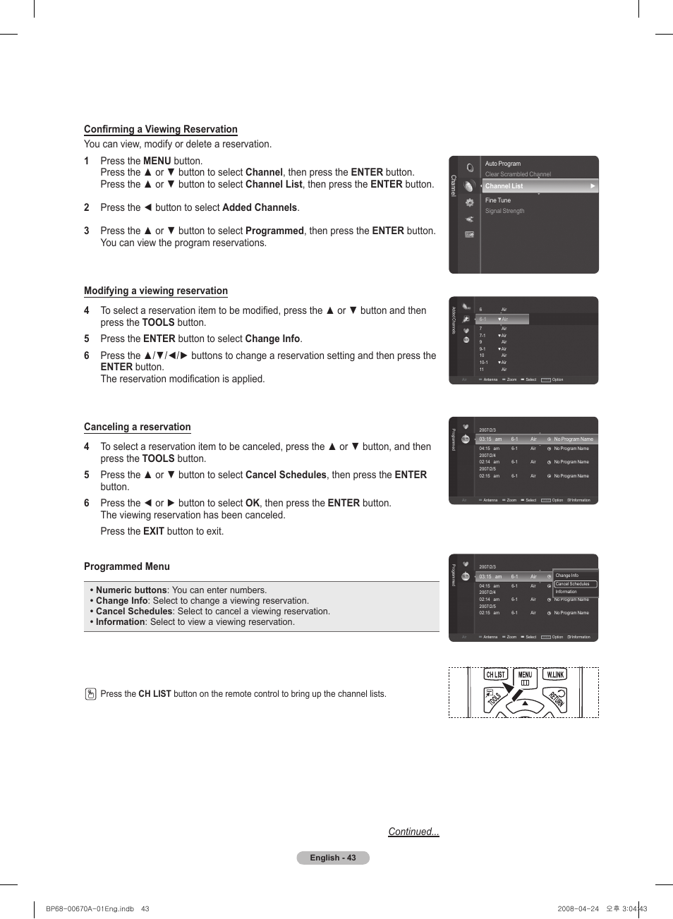 Continued | Samsung HL72A650C1FXZA User Manual | Page 43 / 195