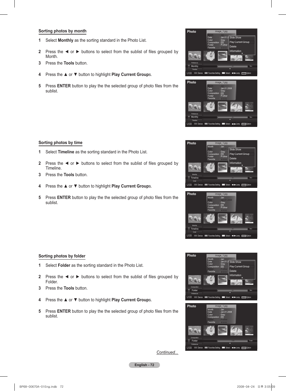 English, Photo | Samsung HL72A650C1FXZA User Manual | Page 72 / 195