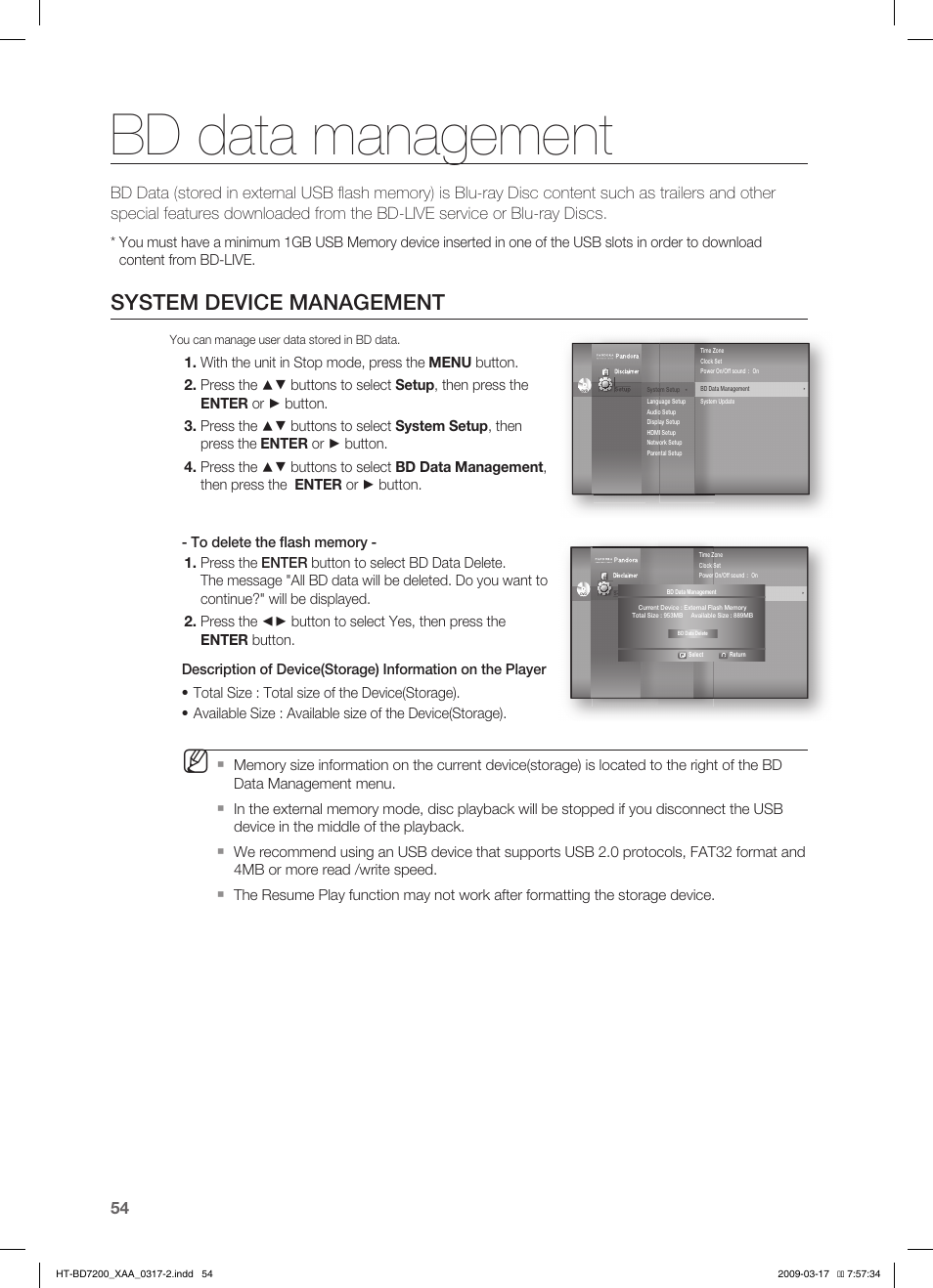 Bd data management, System device management | Samsung HT-BD7200T-XAC User Manual | Page 54 / 100