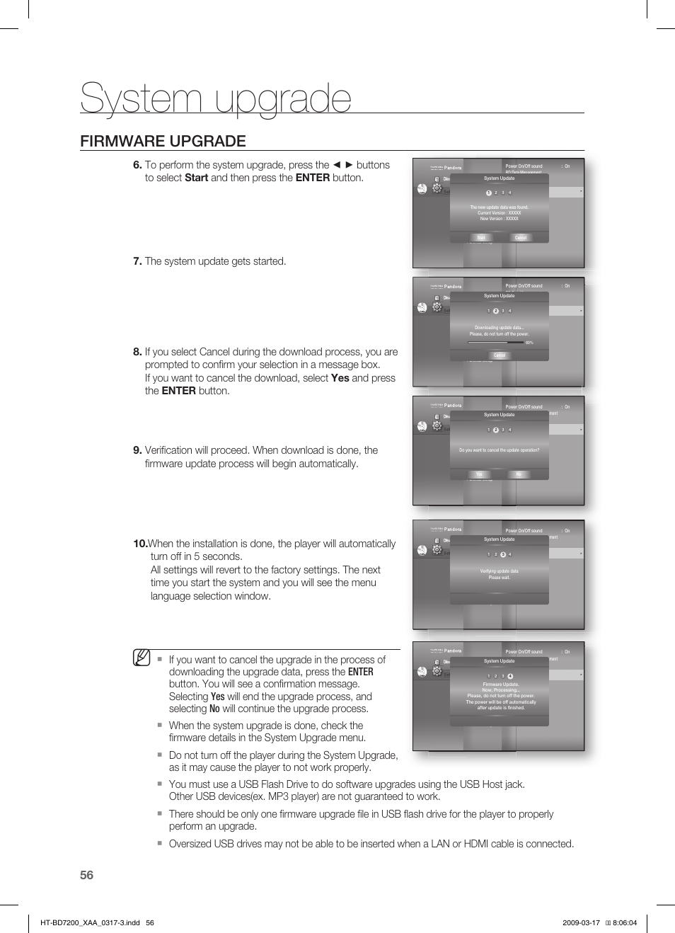 System upgrade, Firmware upgrade | Samsung HT-BD7200T-XAC User Manual | Page 56 / 100