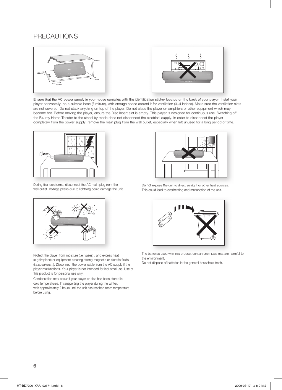 Precautions | Samsung HT-BD7200T-XAC User Manual | Page 6 / 100