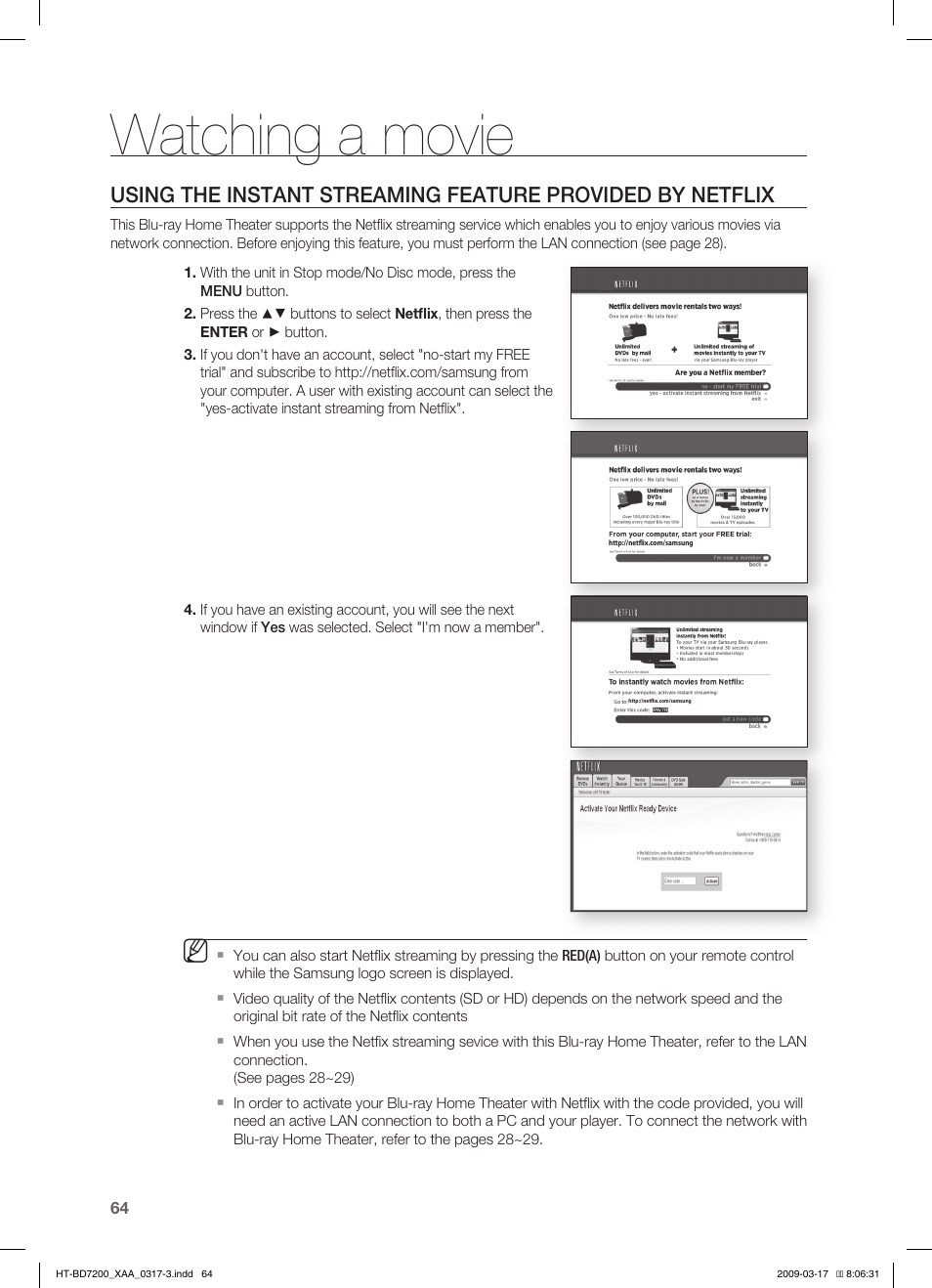 Watching a movie | Samsung HT-BD7200T-XAC User Manual | Page 64 / 100