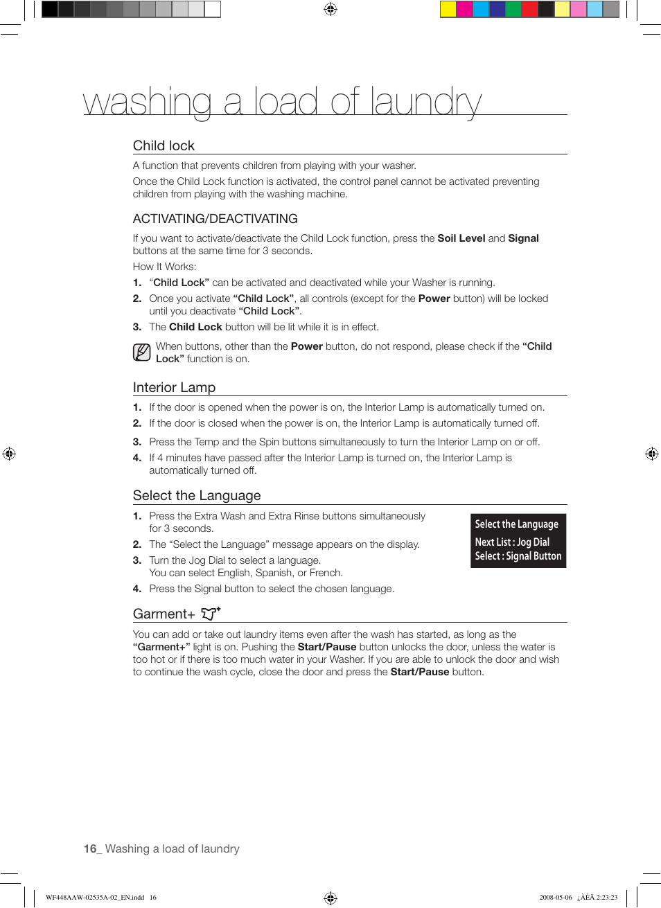 Washing a load of laundry | Samsung WF438AAR-XAA User Manual | Page 16 / 64