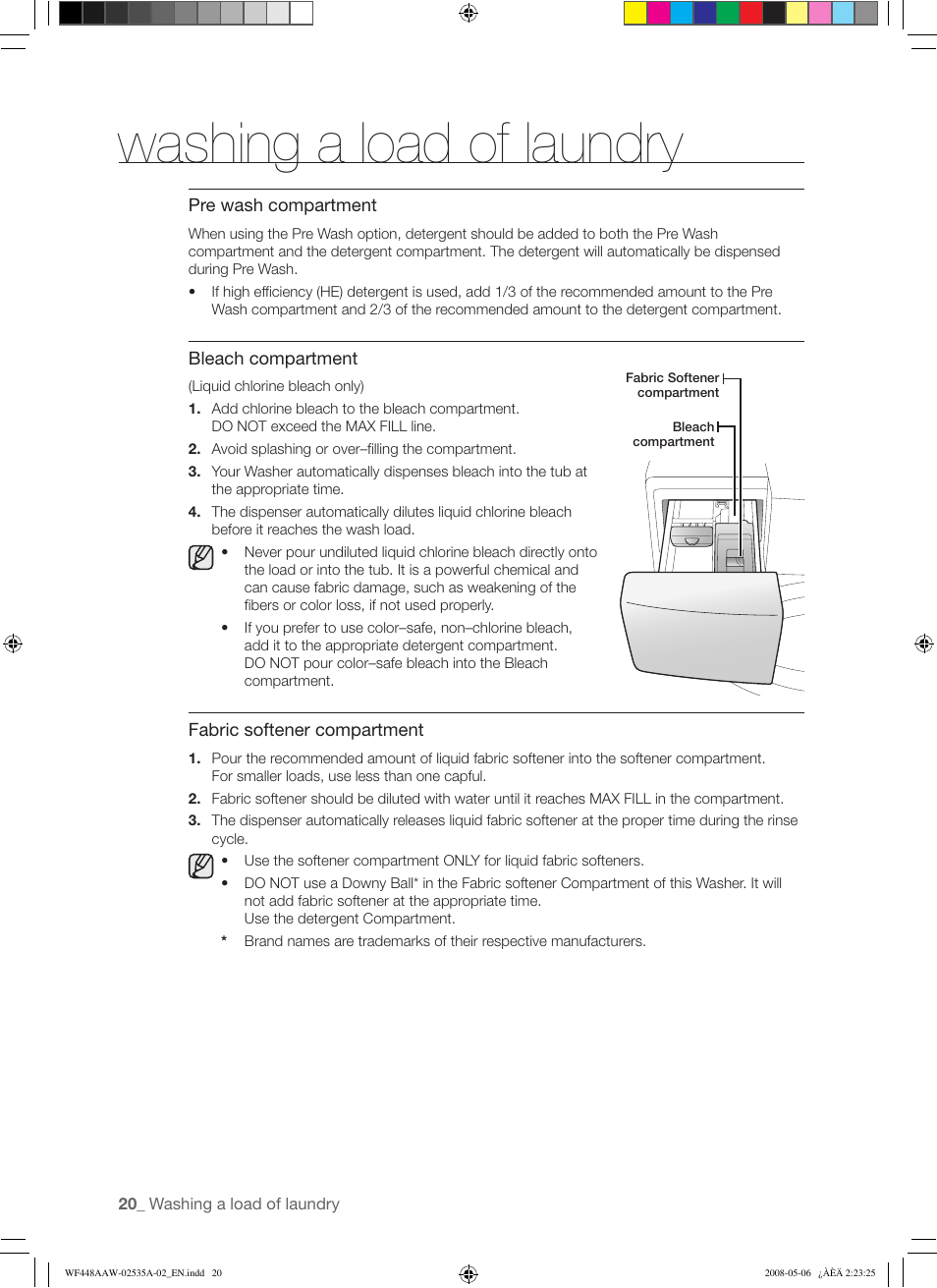 Washing a load of laundry | Samsung WF438AAR-XAA User Manual | Page 20 / 64