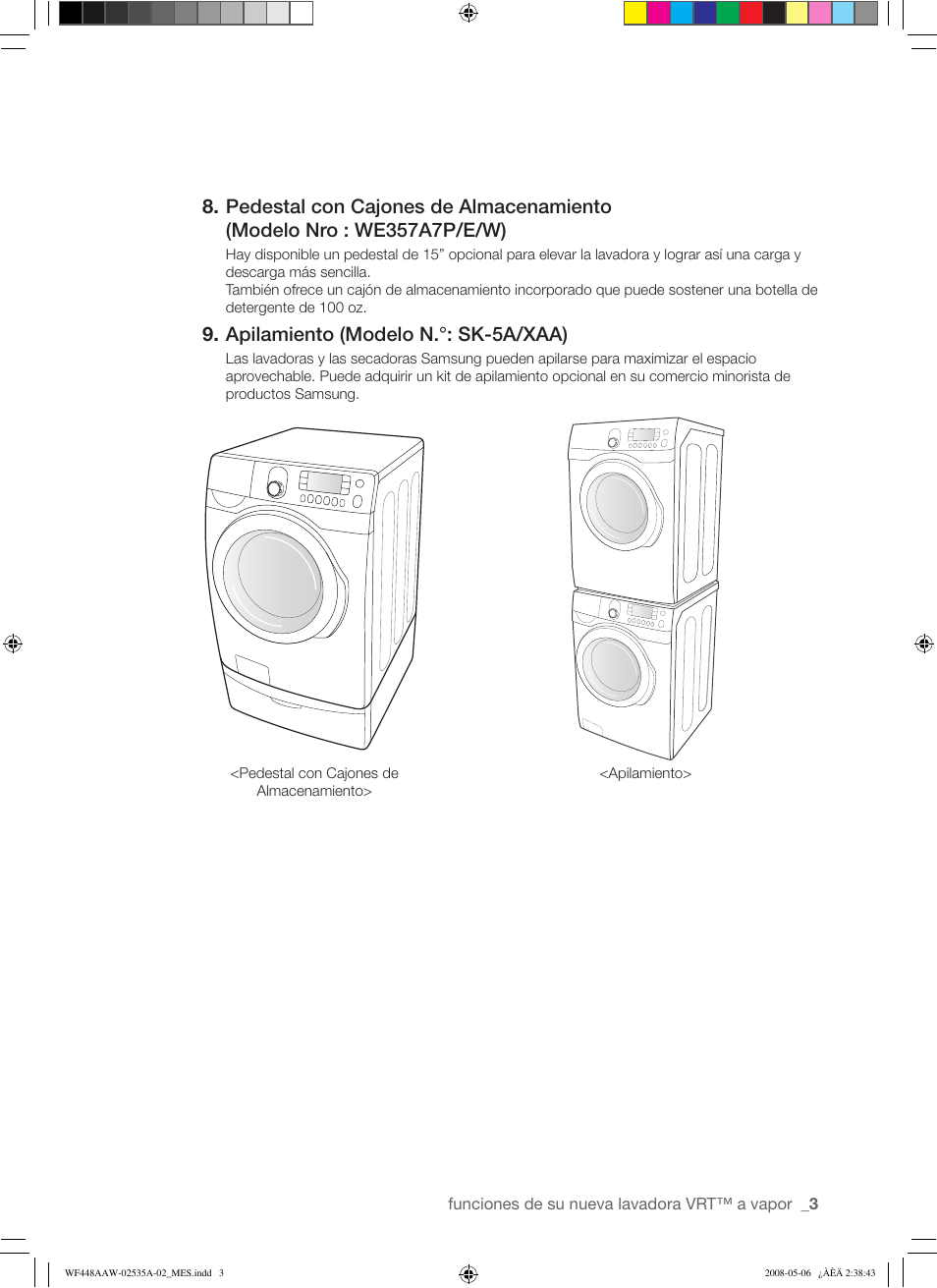 Apilamiento (modelo n.°: sk-5a/xaa) | Samsung WF438AAR-XAA User Manual | Page 35 / 64