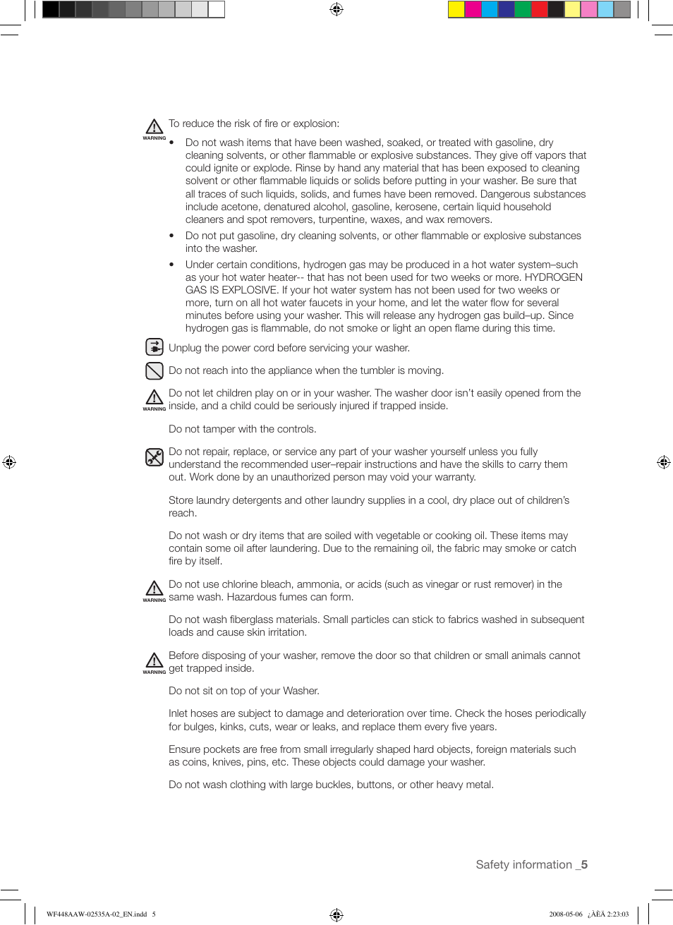 Samsung WF438AAR-XAA User Manual | Page 5 / 64