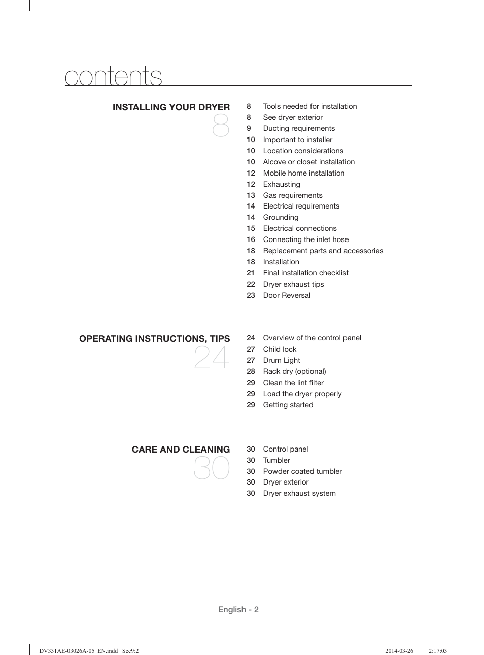 Samsung DV331AER-XAA User Manual | Page 2 / 80