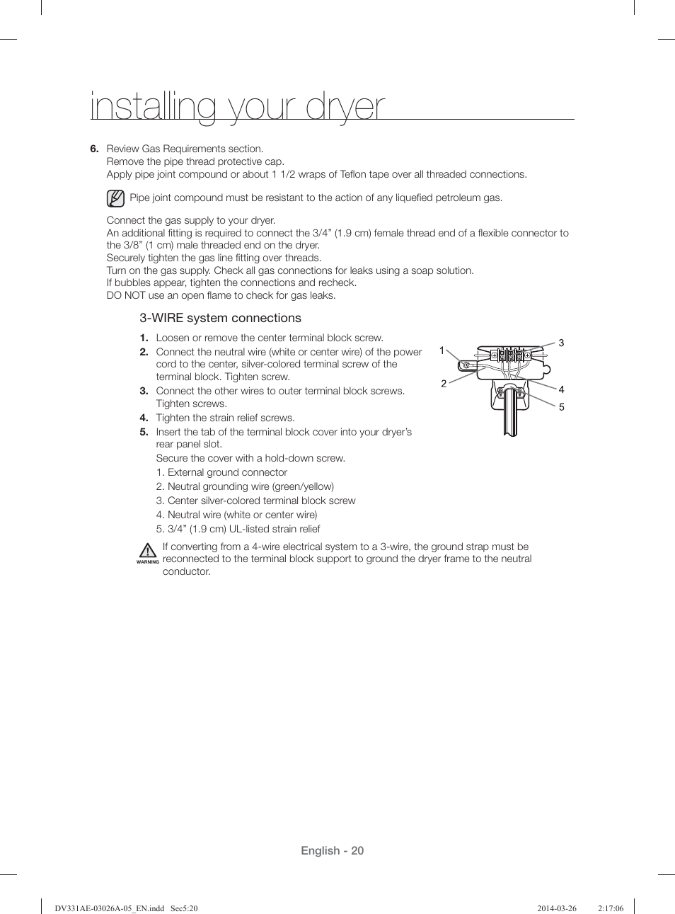 Installing your dryer | Samsung DV331AER-XAA User Manual | Page 20 / 80
