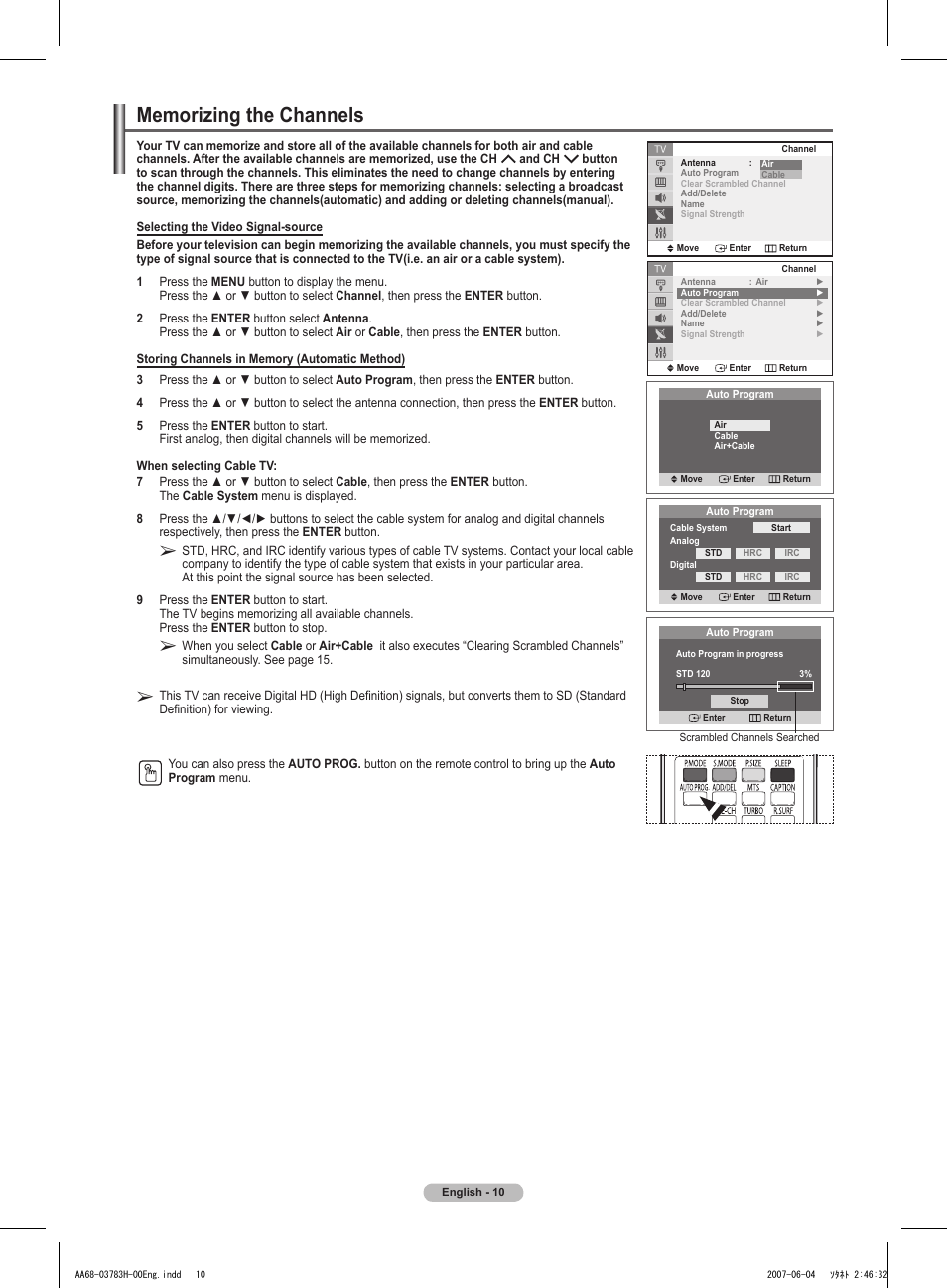 Memorizing the channels | Samsung TXT2082X-XAA User Manual | Page 11 / 24
