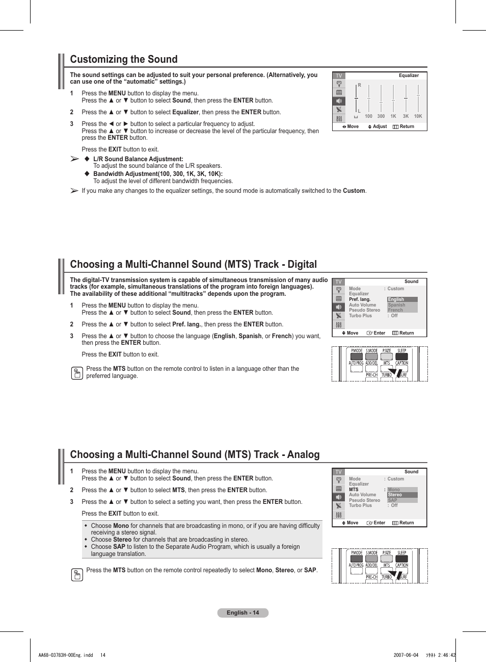 Customizing the sound | Samsung TXT2082X-XAA User Manual | Page 15 / 24