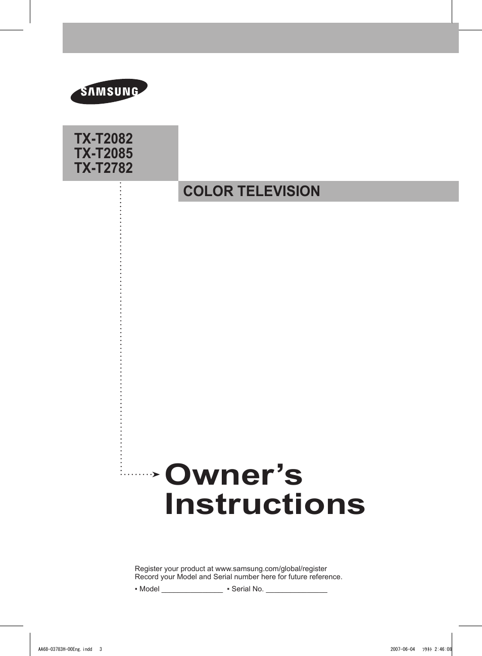 Owner’s instructions | Samsung TXT2082X-XAA User Manual | Page 2 / 24