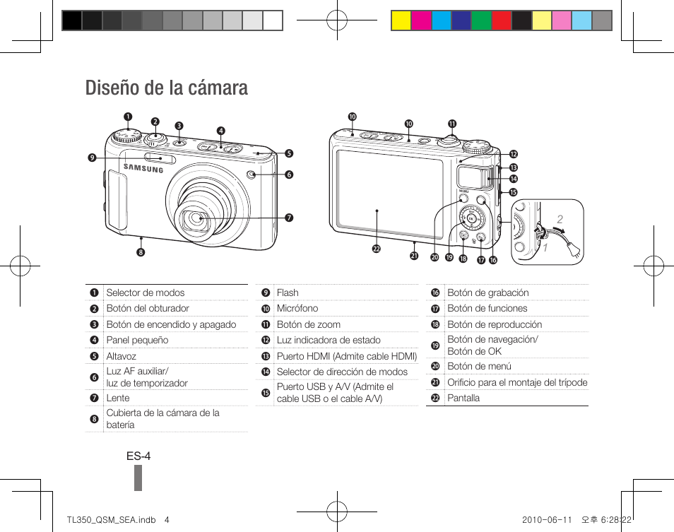 Diseño de la cámara | Samsung EC-TL350ZBPBUS User Manual | Page 14 / 24