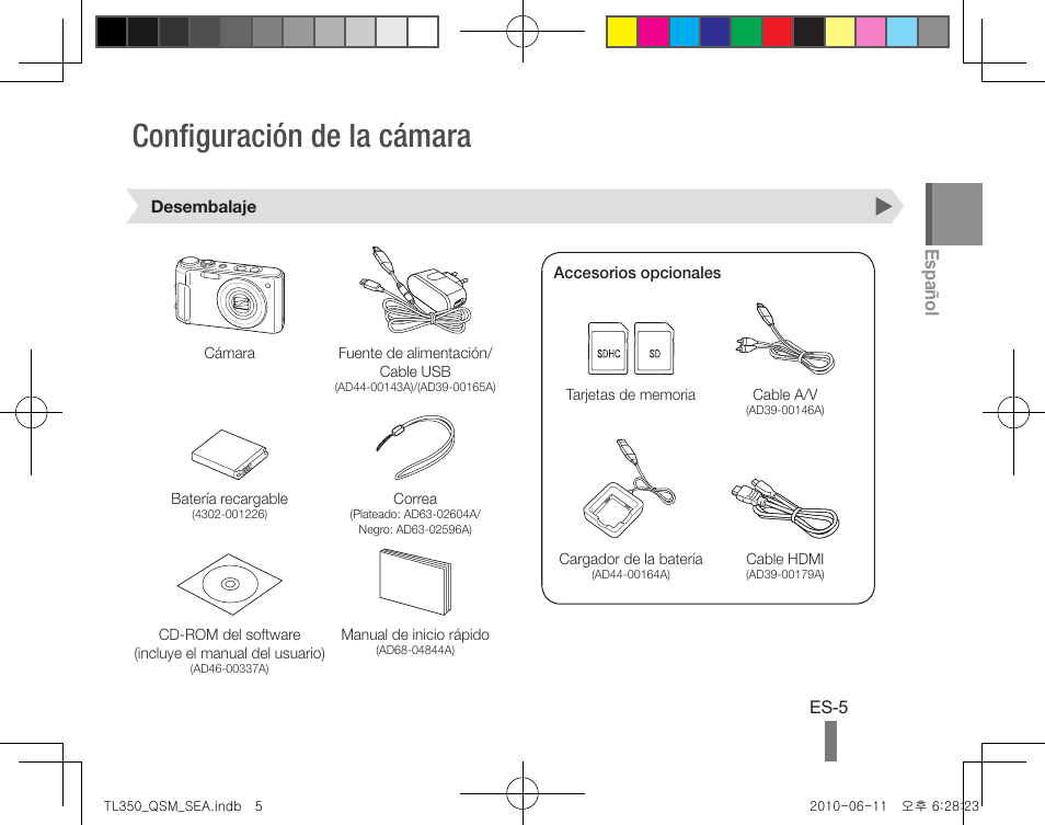 Configuración de la cámara | Samsung EC-TL350ZBPBUS User Manual | Page 15 / 24