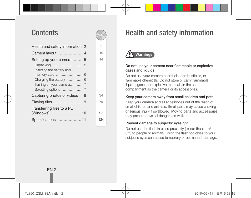 Health and safety information contents | Samsung EC-TL350ZBPBUS User Manual | Page 2 / 24