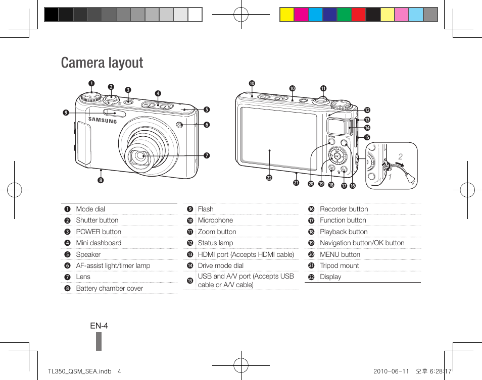 Camera layout | Samsung EC-TL350ZBPBUS User Manual | Page 4 / 24