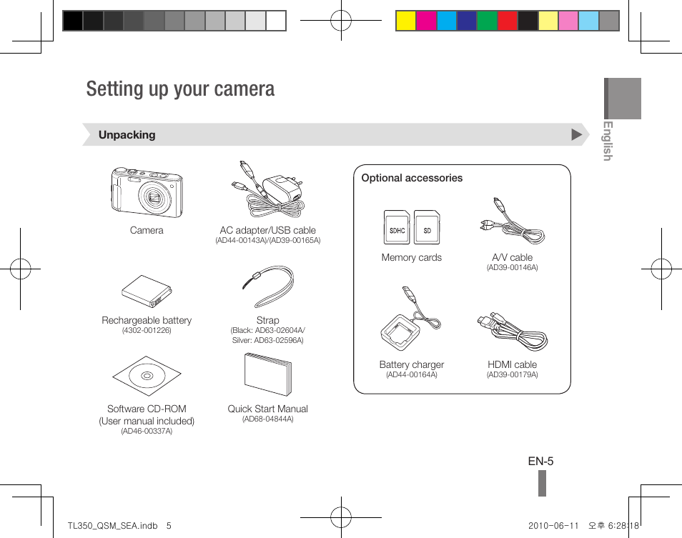 Setting up your camera | Samsung EC-TL350ZBPBUS User Manual | Page 5 / 24
