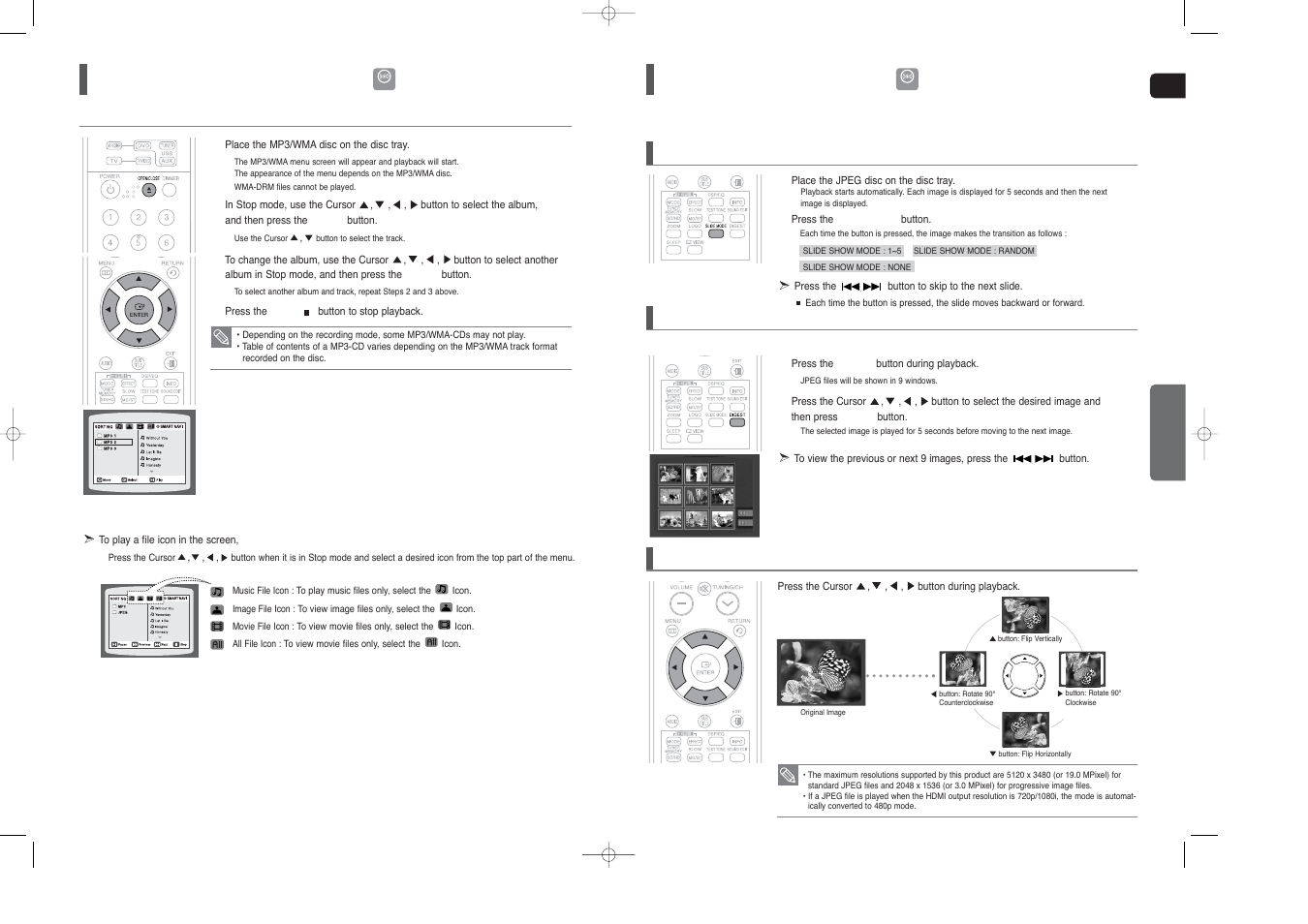 Mp3/wma-cd playback, Jpeg file playback | Samsung HT-X40T-XAA User Manual | Page 13 / 33