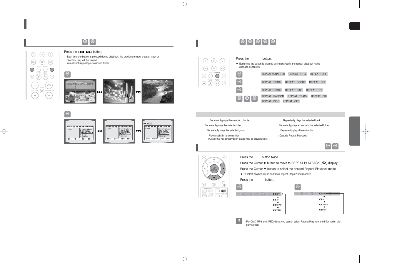 Using the playback function, Skipping scenes/songs, Repeat playback | Samsung HT-X40T-XAA User Manual | Page 16 / 33