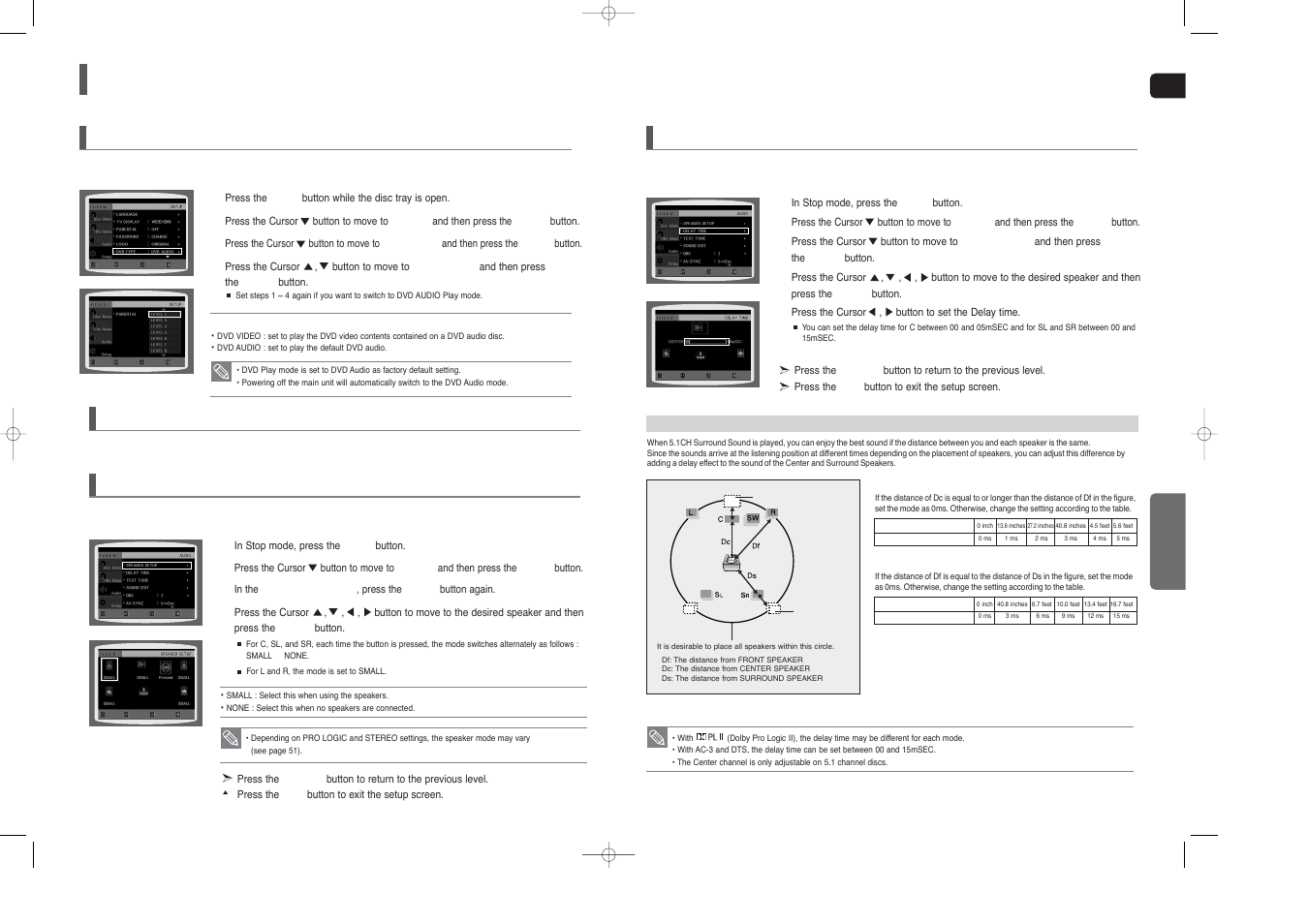 Settings, Con’t), Setting the delay time | Setting the speaker mode, Divx (r) registration, Dvd playback mode | Samsung HT-X40T-XAA User Manual | Page 23 / 33