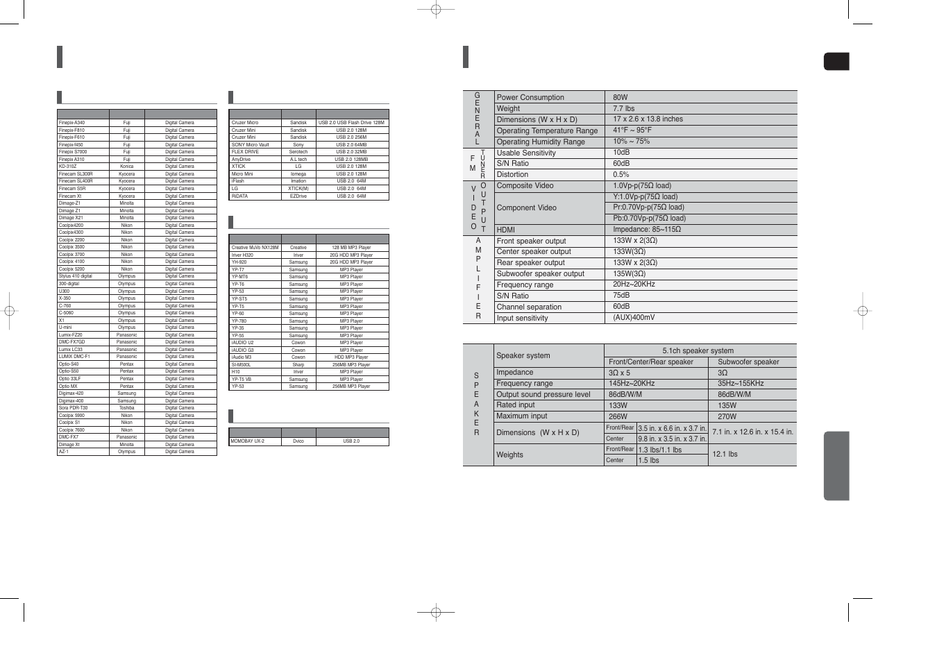 Usb host feature supported products, Specifications, Miscellaneous | Samsung HT-X40T-XAA User Manual | Page 32 / 33