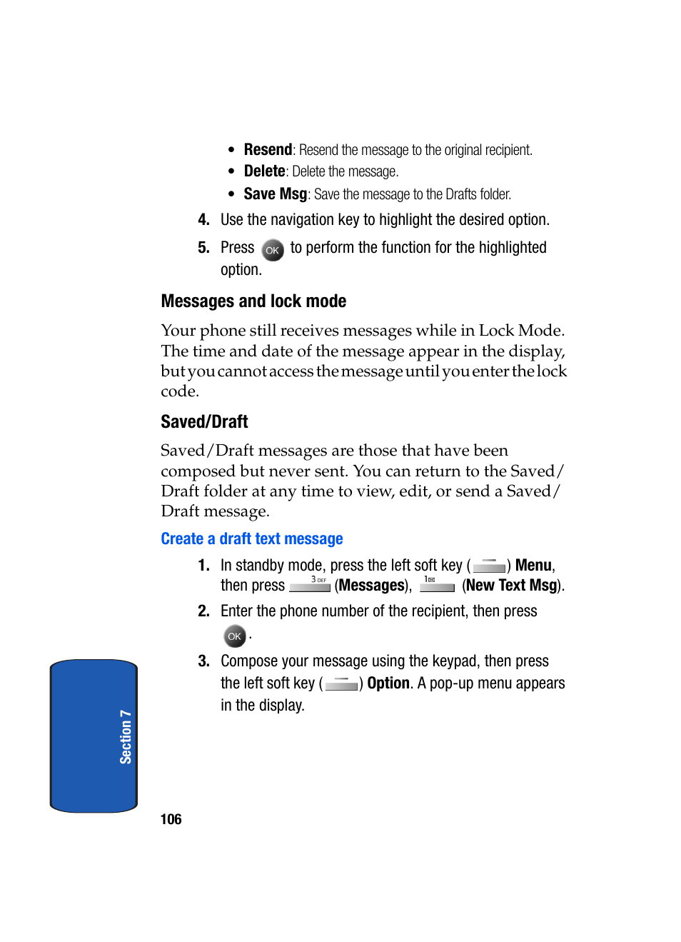 Messages and lock mode, Saved/draft, Create a draft text message | Samsung SCH-A795ZAVXAR User Manual | Page 106 / 238