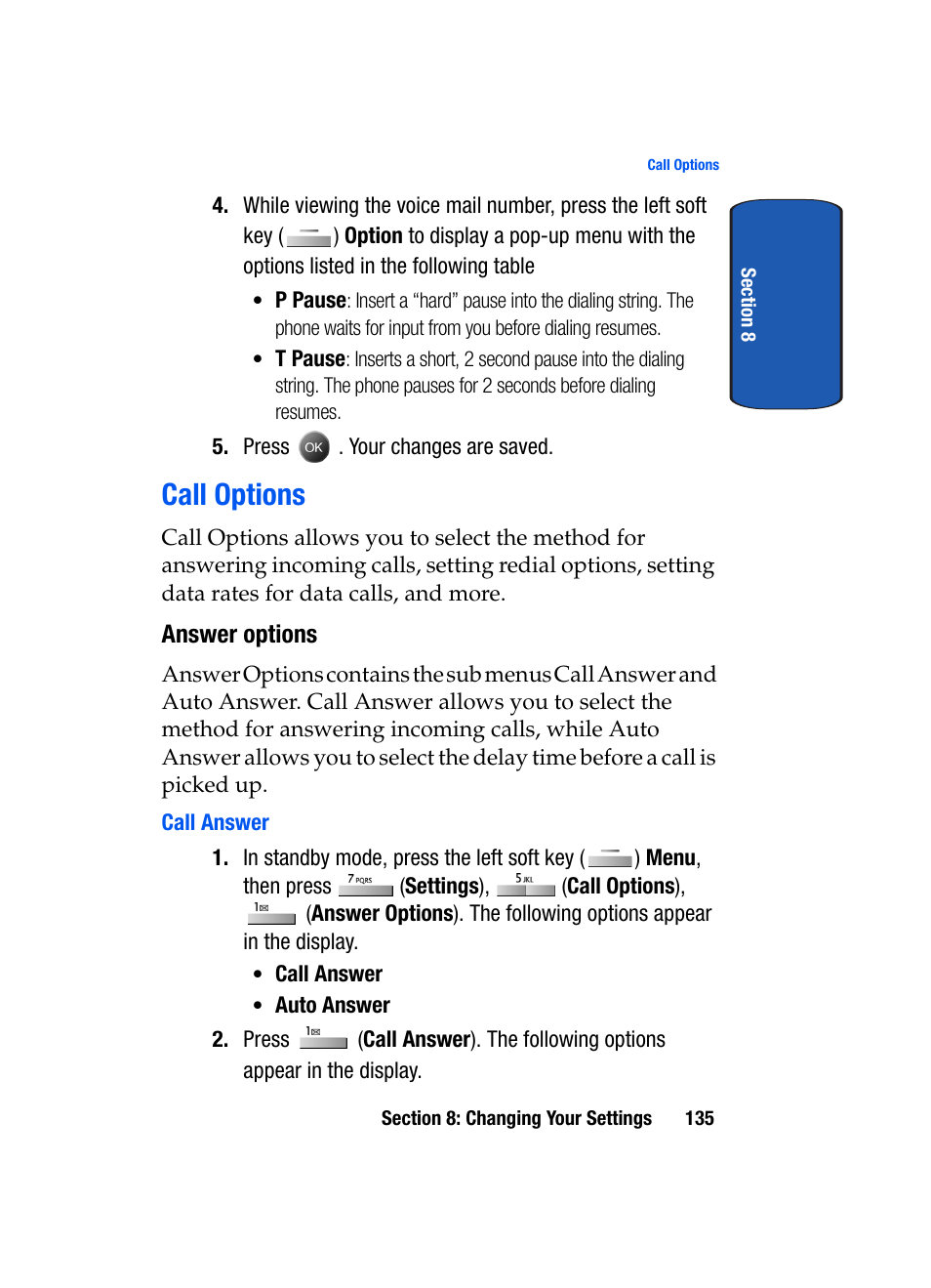 Call options, Answer options, Call answer | Samsung SCH-A795ZAVXAR User Manual | Page 135 / 238