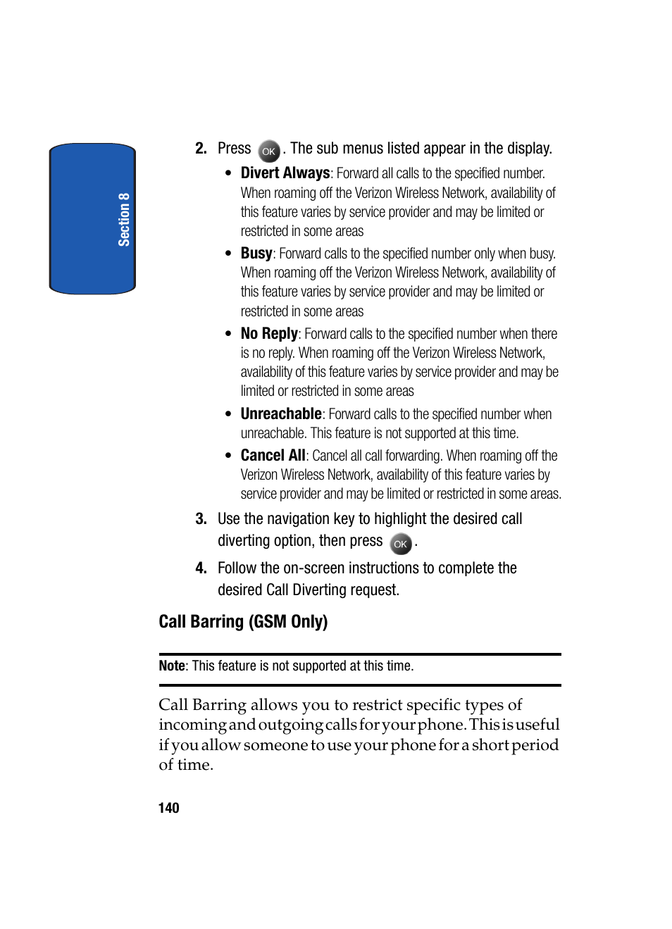 Call barring (gsm only) | Samsung SCH-A795ZAVXAR User Manual | Page 140 / 238
