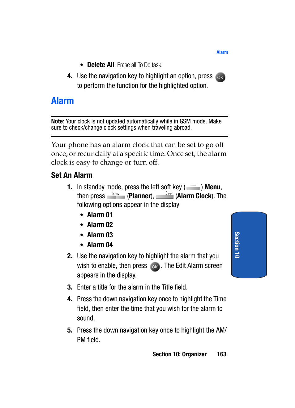 Alarm, Set an alarm | Samsung SCH-A795ZAVXAR User Manual | Page 163 / 238