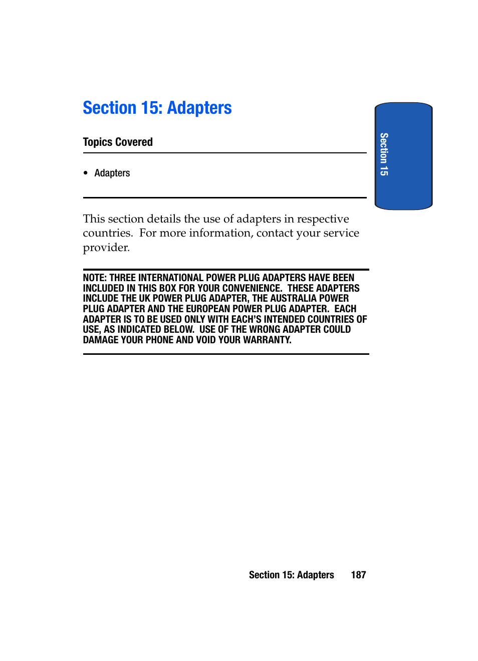 Section 15: adapters | Samsung SCH-A795ZAVXAR User Manual | Page 187 / 238