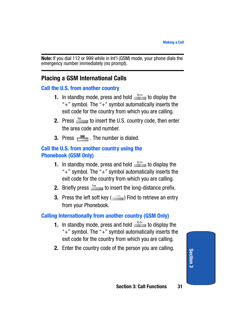 Placing a gsm international calls, Call the u.s. from another country | Samsung SCH-A795ZAVXAR User Manual | Page 31 / 238