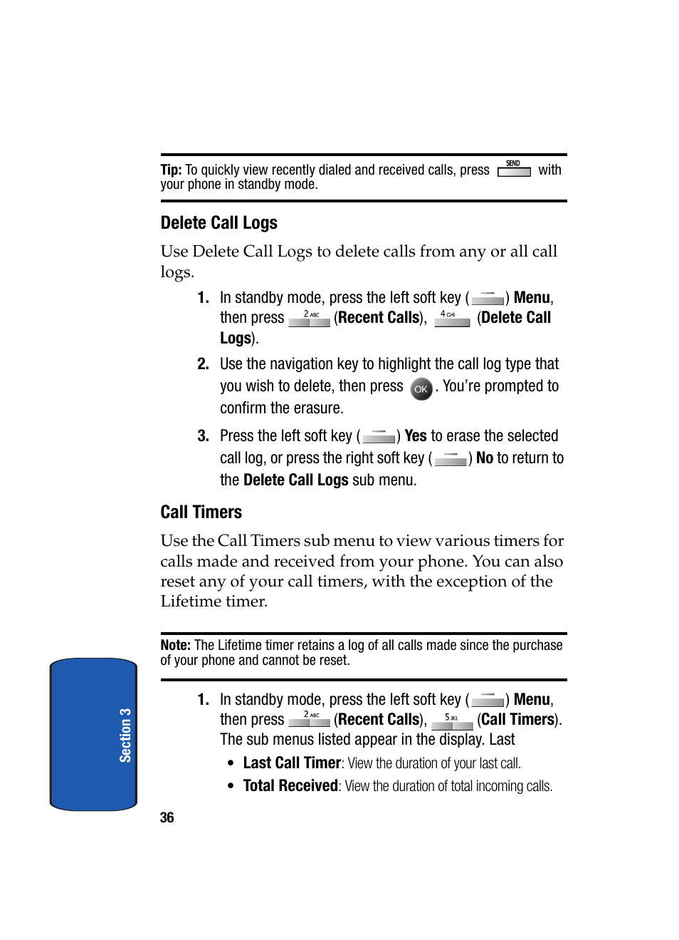 Delete call logs, Call timers | Samsung SCH-A795ZAVXAR User Manual | Page 36 / 238