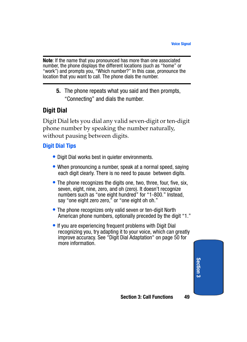 Digit dial, Digit dial tips | Samsung SCH-A795ZAVXAR User Manual | Page 49 / 238