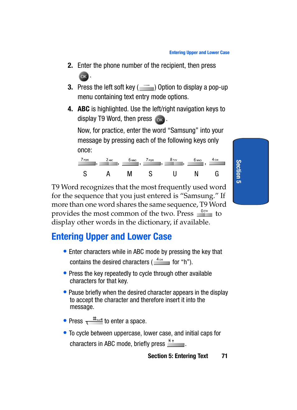 Entering upper and lower case | Samsung SCH-A795ZAVXAR User Manual | Page 71 / 238